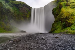 iceland, waterfall, cliff, river